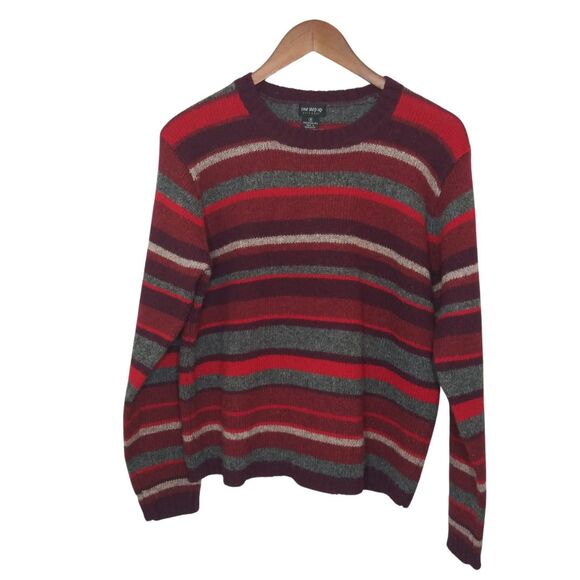 Vintage One Step Up Red & Gray Striped Shetland Wool Knit Sweater Sz Medium - Picture 7 of 7